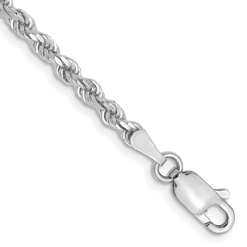 Ladies handmade gold bracelet-Curata 10k White Gold 2.75mm Sparkle Cut Rope Chain Bracelet Options: 7" 8"