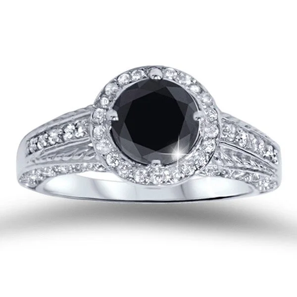 Ladies yellow gold engagement ring-14k White Gold 1 1/4ct TDW Black and White Diamond Engagement Ring