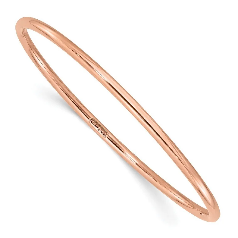 Ladies beaded bangle-Curata 14k Rose Gold 8" 3mm Polished Slip-on Stackable Bangle Bracelet