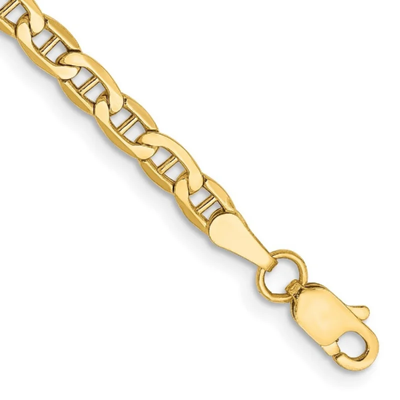 Ladies gold tennis bracelet-Curata 10k Yellow Gold Unisex 3.2mm Mariner Anchor Chain Bracelet Options: 8" 9"