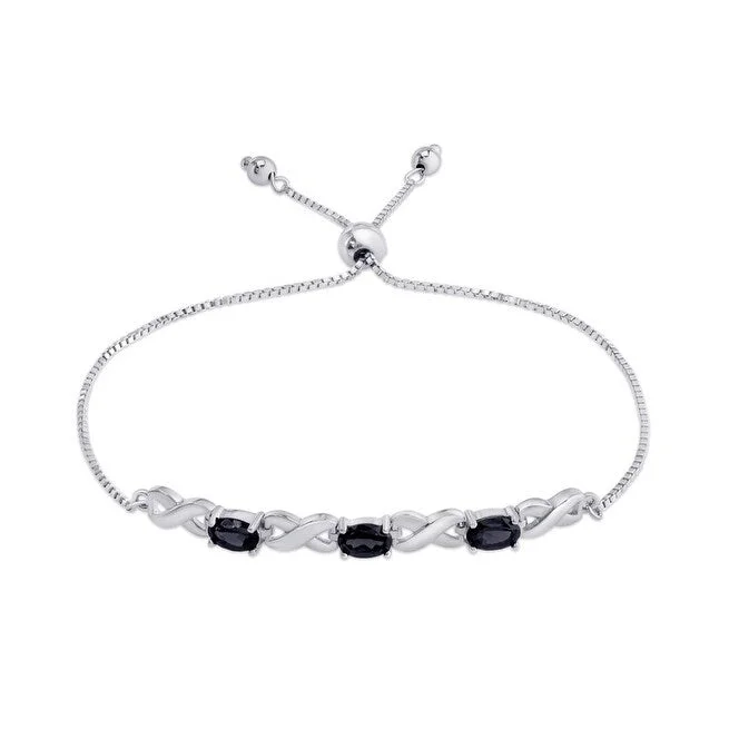 Ladies luxury silver bracelet-Victoria Townsend .925 Sterling Silver Sapphire Bolo Adjustable Bracelet