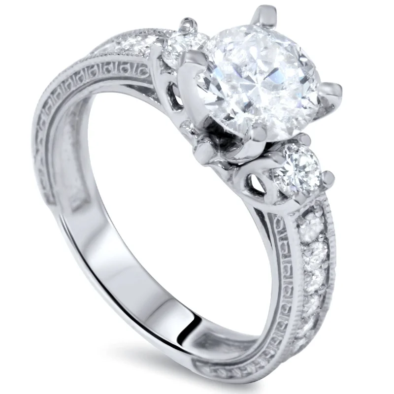 Ladies custom halo engagement ring-1 3/4ct Vintage Diamond Engagement Ring White Gold Enhanced