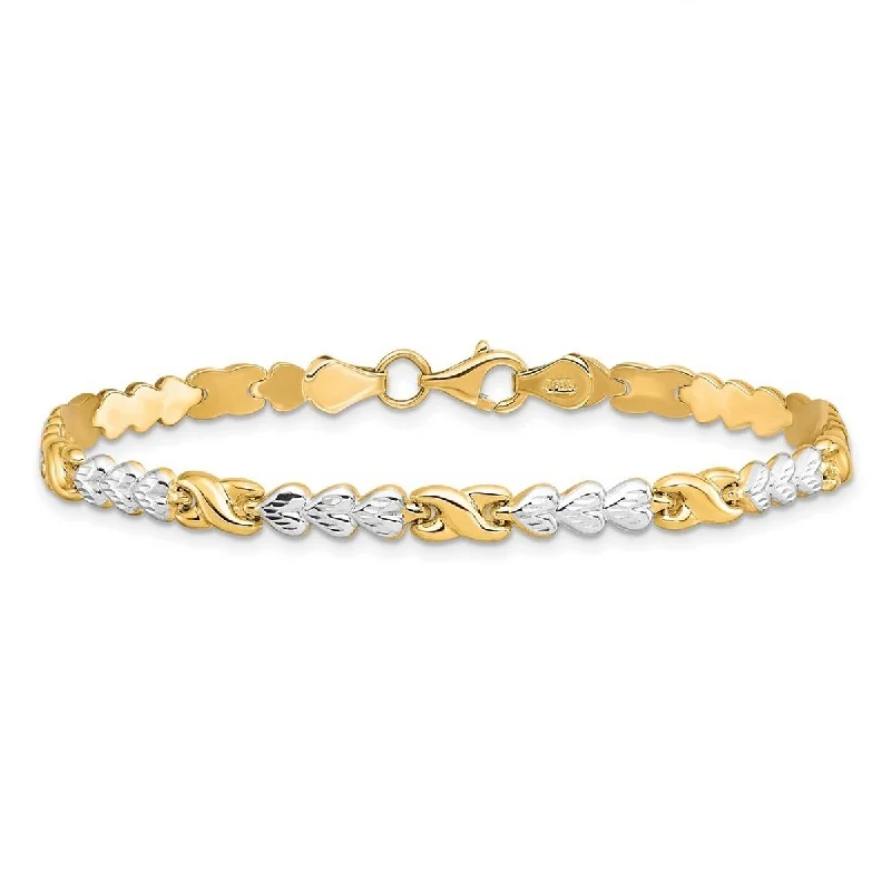 Ladies tennis bracelet-Curata 10k Yellow Gold 7.25" 5mm Rhodium Infinity Heart Bracelet