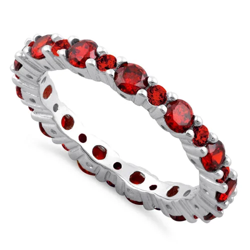 Ladies adjustable ring-Sterling Silver Eternity Dark Garnet CZ Ring