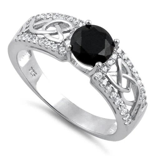 Ladies multi-stone ring-Sterling Silver Celtic Pave Black Round CZ Ring