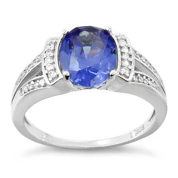 Ladies stackable silver rings-Sterling Silver Oval Channel Tanzanite CZ Ring