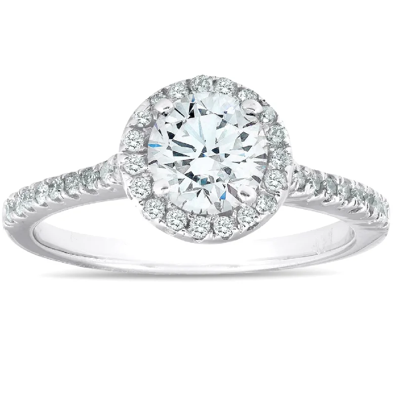 Ladies round diamond engagement ring-1 3/8ct Diamond Halo Engagement Ring White Gold