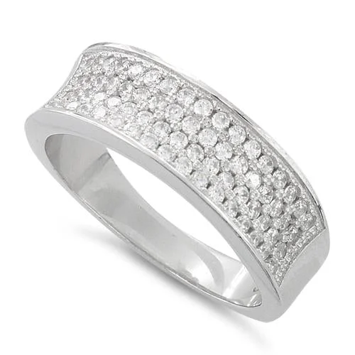 Ladies diamond wedding ring-Sterling Silver Four Layer Pave CZ Ring