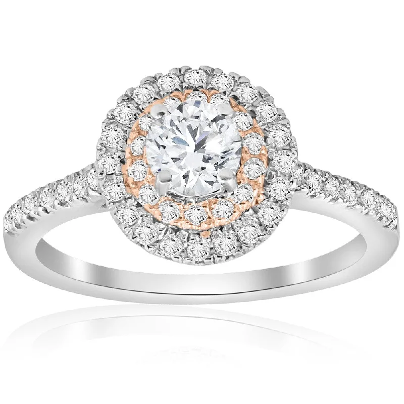 Ladies double halo engagement ring-14k White & Rose Gold 7/8 ct TDW Diamond Double Halo Engagement Ring