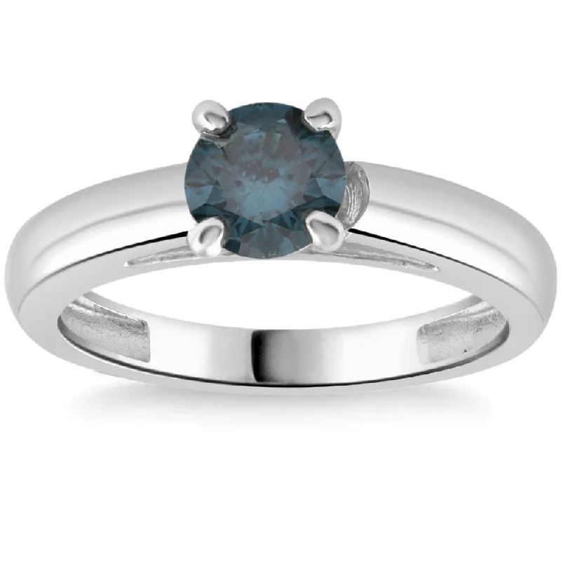 Ladies rose gold wedding engagement ring-1/2Ct Solitaire Blue Diamond Engagement Ring Cathedral White or Yellow Gold