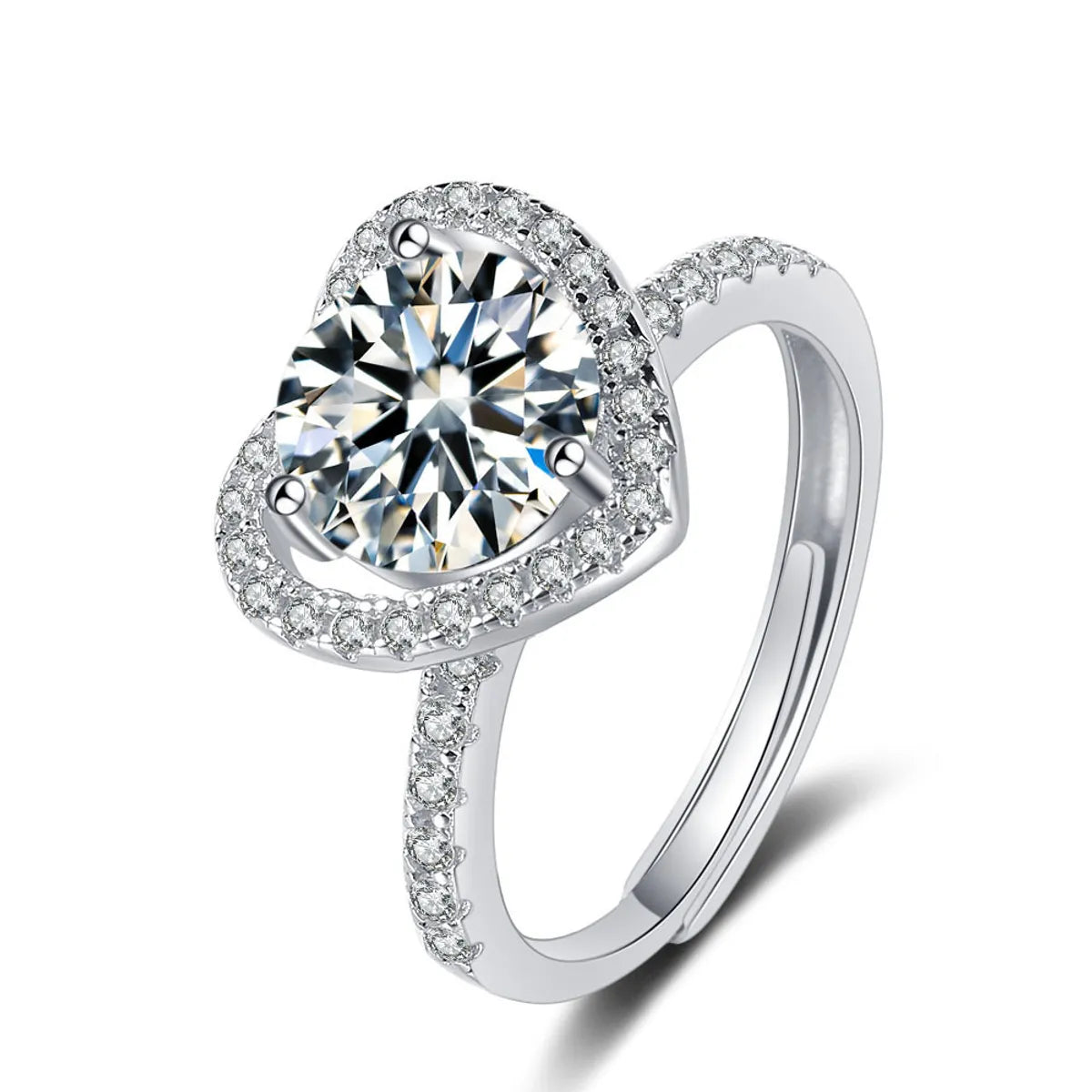 Ladies solitaire ring-Lady Heart Shape Copper Plating Inlay Zircon White Gold Plated Open Rings