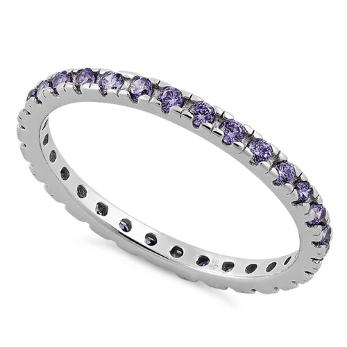 Ladies diamond wedding band-Sterling Silver Amethyst Eternity CZ Ring