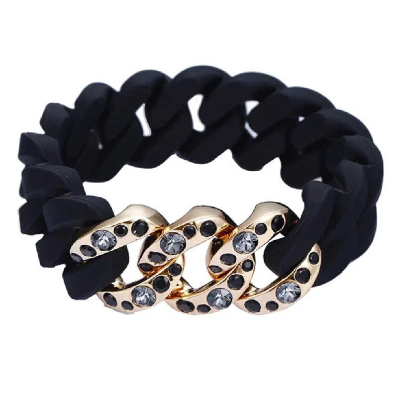 Ladies modern bracelet-Silicone Woven Bracelet With Goldtone Swarovski Crystals