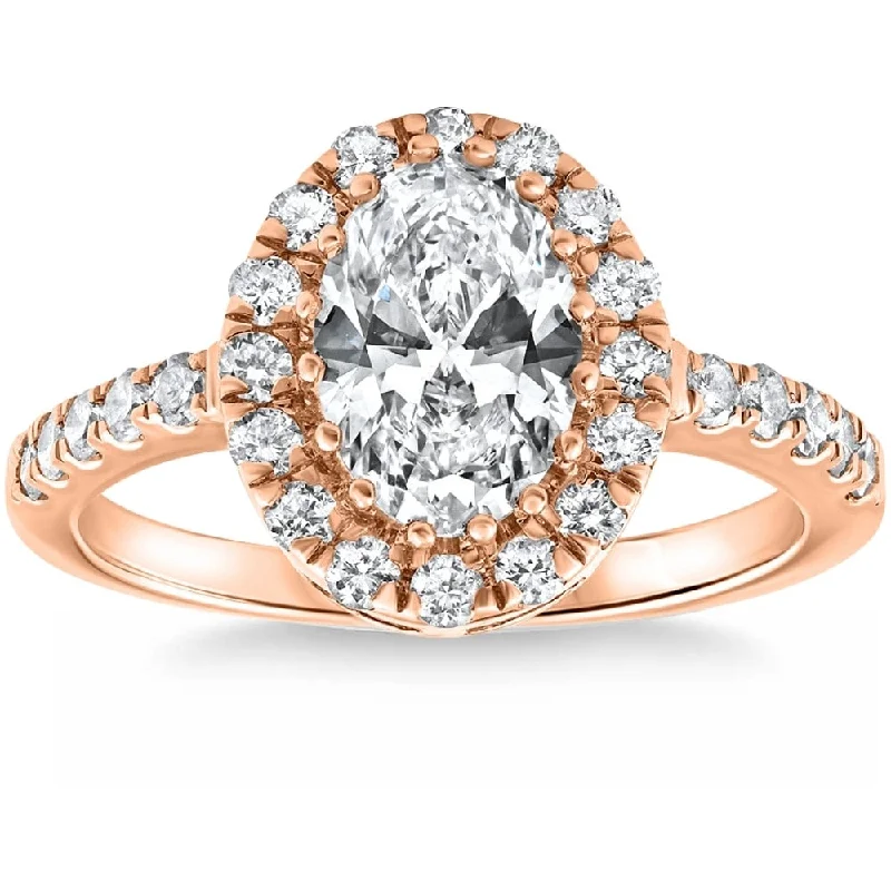 Ladies engagement ring with a twist-1 1/2Ct Oval Diamond Halo Engagement Ring Gold Lab Grown