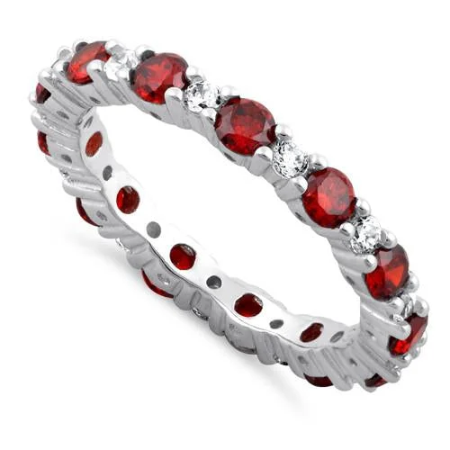 Ladies classic solitaire ring-Sterling Silver Eternity Garnet CZ Ring