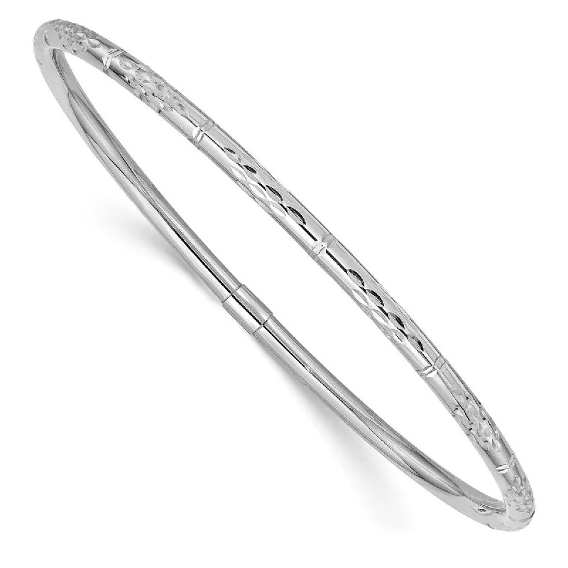 Ladies personalized bracelet-Curata 14k White Gold 8" 3mm Hollow Sparkle Cut Slip-on Bangle Bracelet