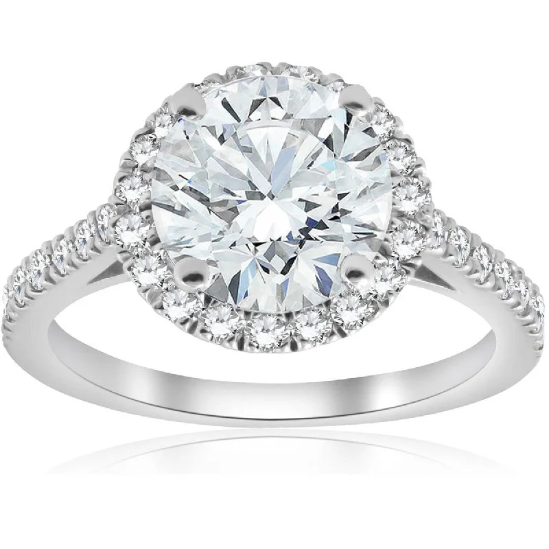 Ladies engagement ring with matching wedding band-2 1/2 ct Halo Round Cut Diamond Engagement Ring 14k White Gold