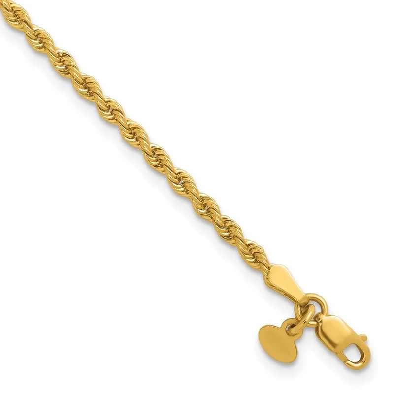 Ladies custom bracelet-Curata 14k Yellow Gold 7" 2.5mm Solid Rope Chain Bracelet for Women