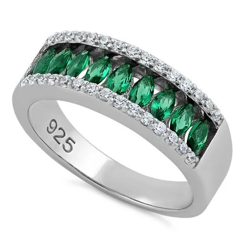 Ladies fashion statement ring-Sterling Silver Marquise Emerald CZ Ring