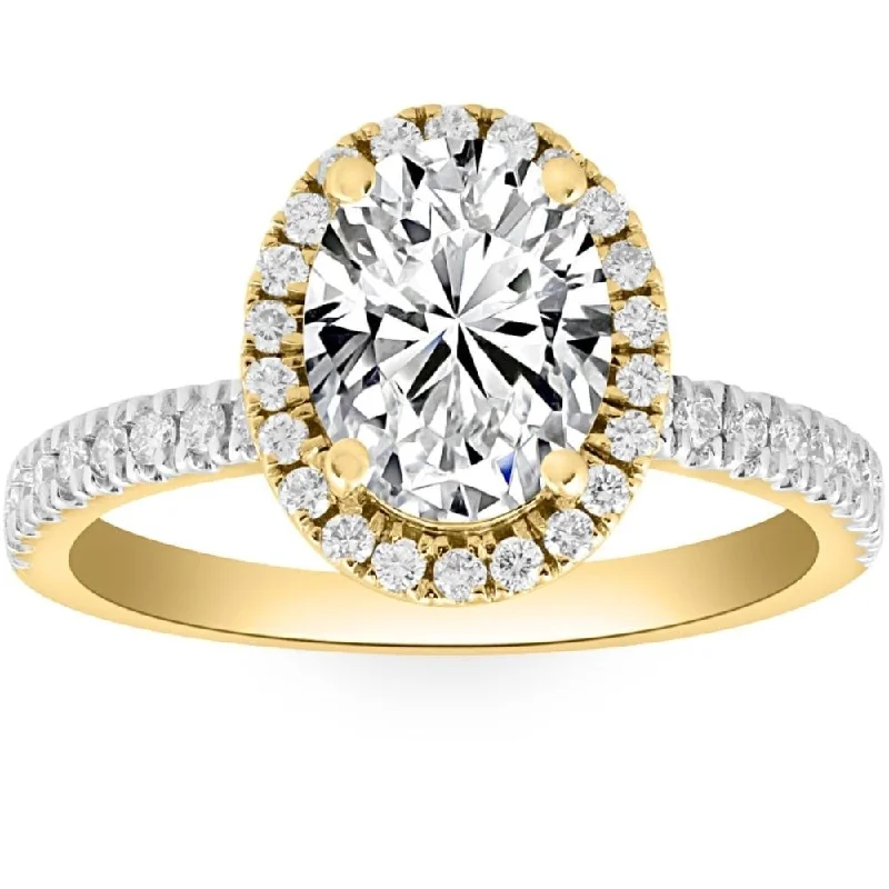 Ladies engagement ring with matching wedding set-2 1/2Ct Oval Diamond Halo Engagement Ring White, Yellow, or Rose Gold Lab Grown