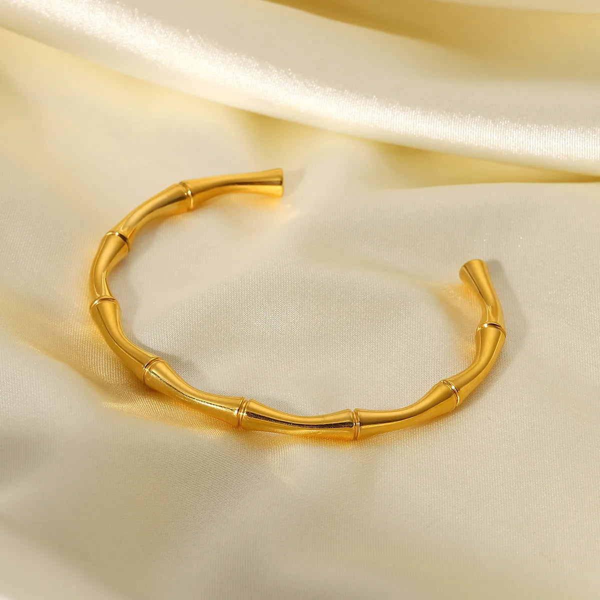 Ladies floral bracelet-Fashion Open Bamboo Gold Stainless Steel Bracelet Wholesale