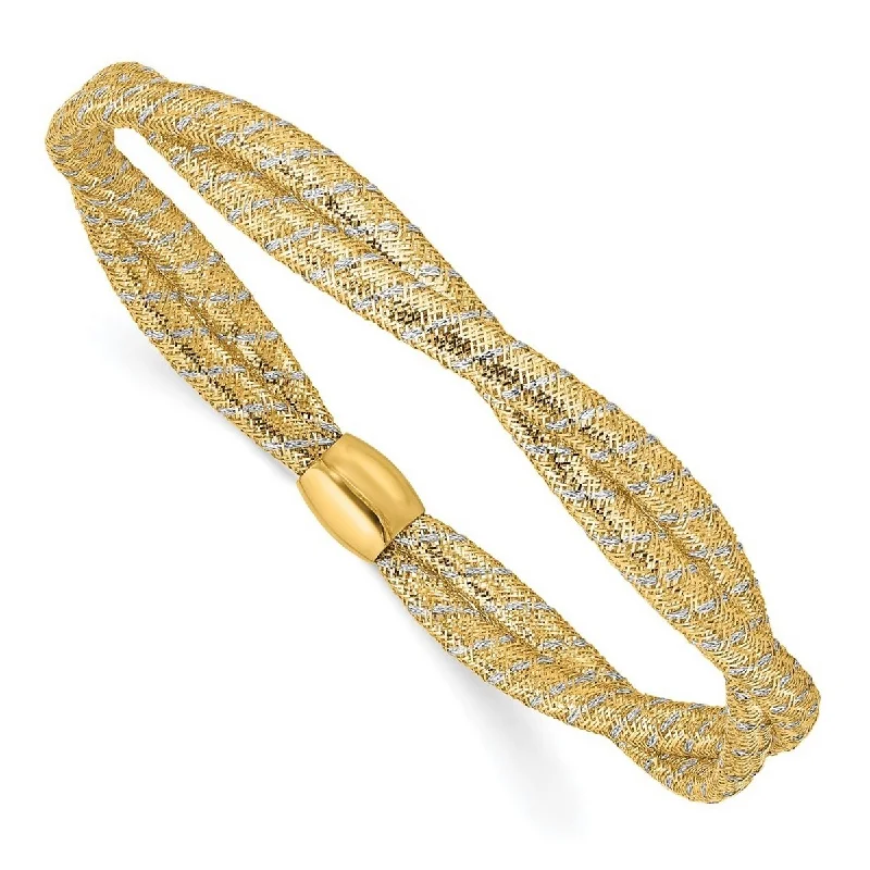 Ladies cuff bracelet-Curata 14k Two tone Gold 7" Double Strand Twist Mesh Stretch Slip-on Bracelet