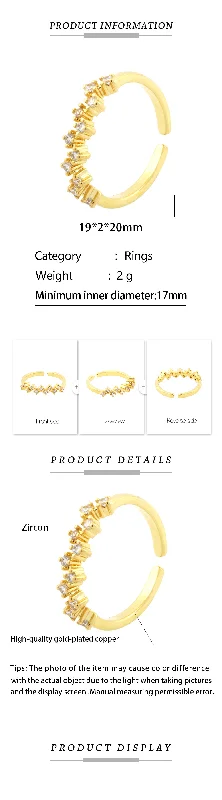 Ladies simple gold ring-Simple Style Lines Copper 18k Gold Plated Zircon Open Rings In Bulk