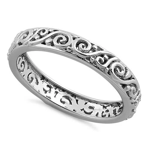 Ladies adjustable gold ring-Sterling Silver Vines Eternity Band Ring