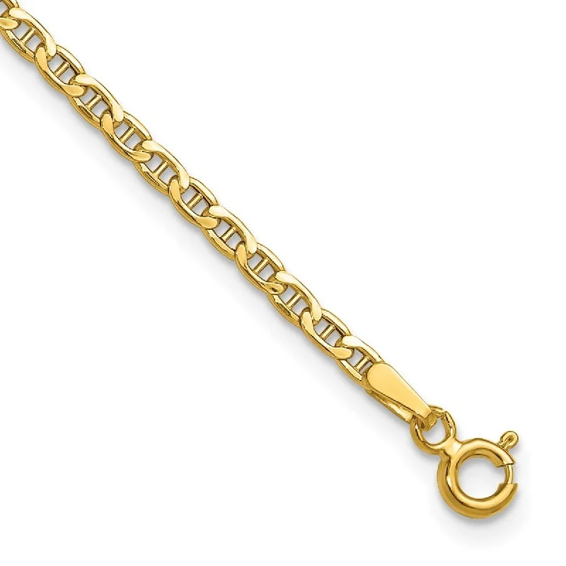 Ladies fitness bracelet-Curata 14k Yellow Gold 2.4mm Semi Solid Mariner Anchor Chain Bracelet Options: 7" 8"