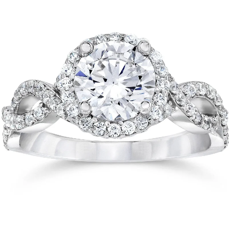 Ladies diamond wedding engagement ring-2.25CT Halo Infinity Diamond Engagement Ring 14K White Gold