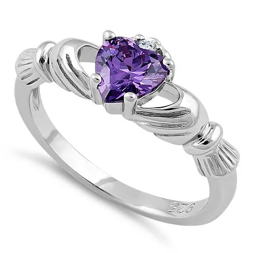 Ladies custom ring-Sterling Silver Claddagh Amethyst CZ Ring