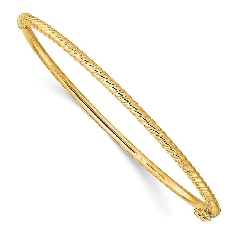 Ladies infinity bangle-Curata 14k Yellow Gold 7" 2.5mm Polished Ribbed Hinged Bangle Bracelet