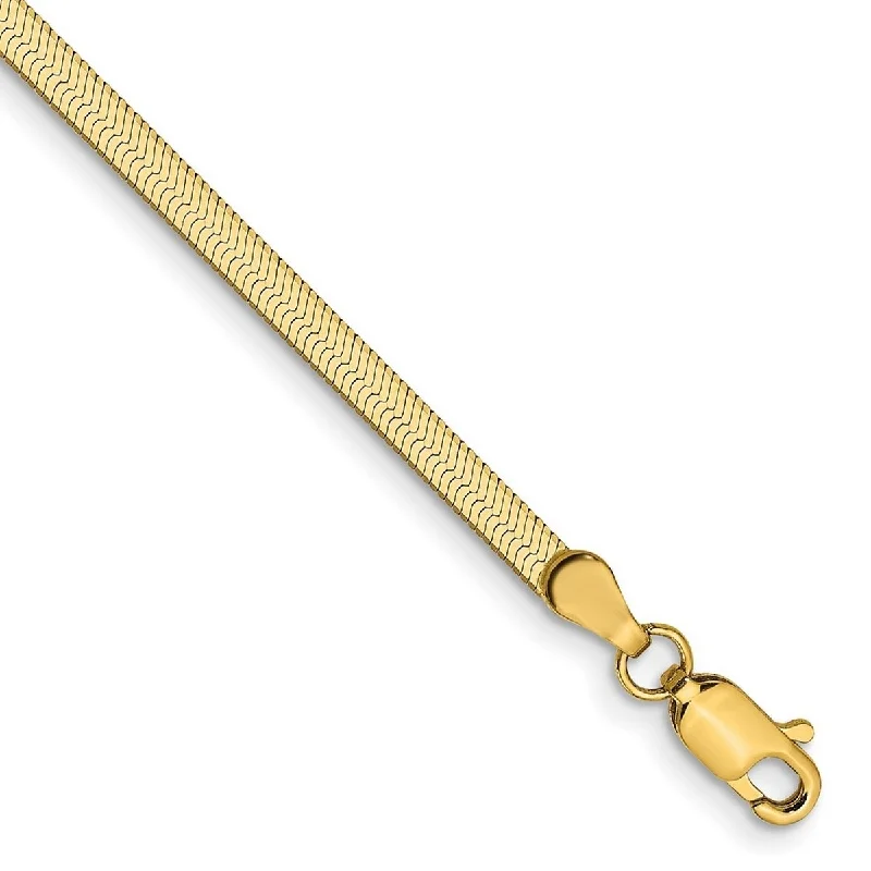 Ladies gold bangle bracelet-Curata 10k Yellow Gold 2.5mm Silky Herringbone Chain Bracelet Options: 7" 8" 9"