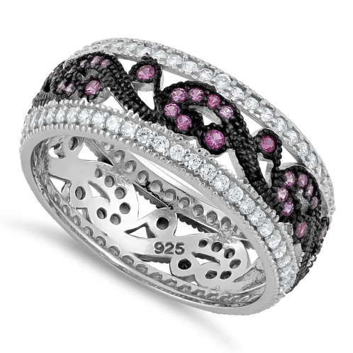 Ladies statement ring-Sterling Silver Filigree Ruby CZ Black Plating Ring