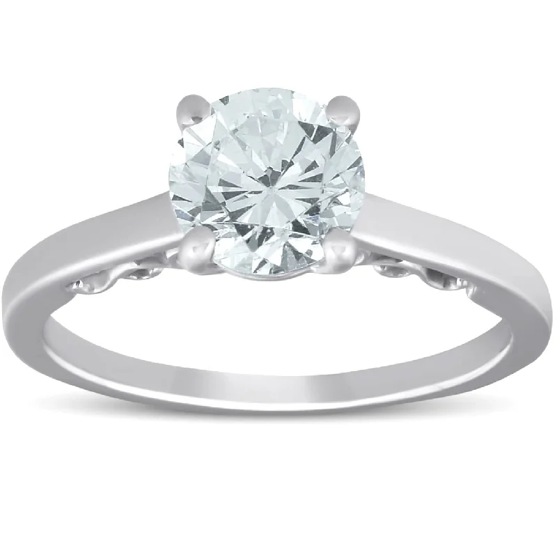 Ladies diamond halo engagement ring-1 1/2 Ct Diamond & CZ Engagement Ring White Gold