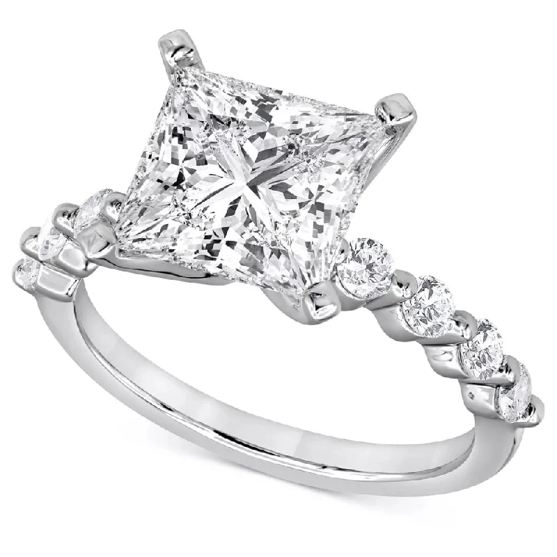 Ladies luxury engagement ring-3Ct Princess Cut Diamond Engagement Ring White Gold Lab Grown