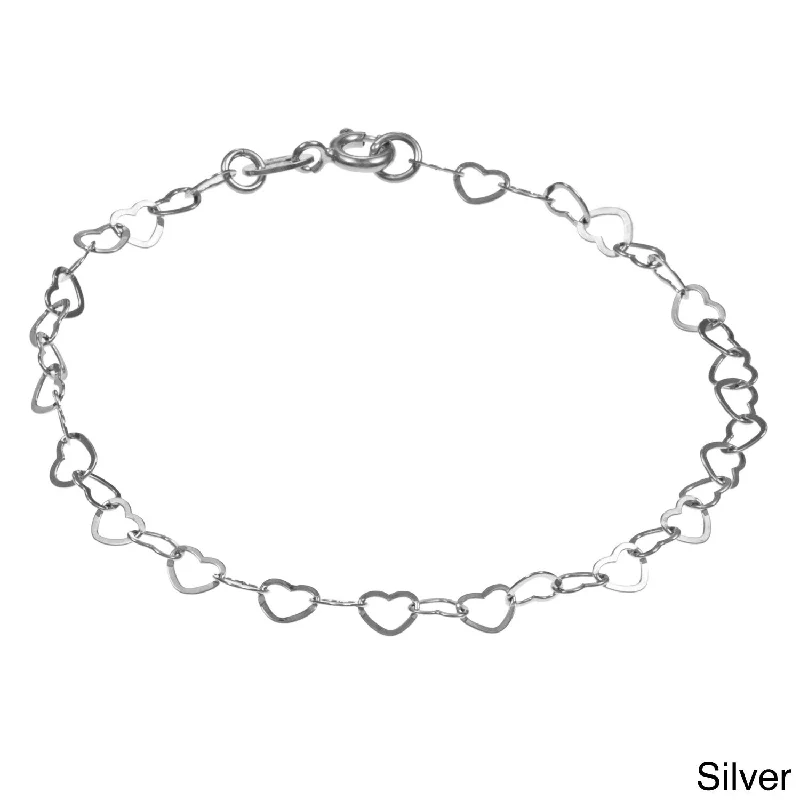 Ladies gold tennis bracelet-Sterling Essentials Silver 7-inch Heart Link Bracelet