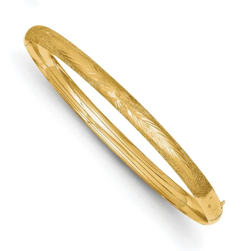 Ladies eternity bangle-Curata 10k Yellow Gold 7" 5mm Laser Cut Hinged Bracelet for Women