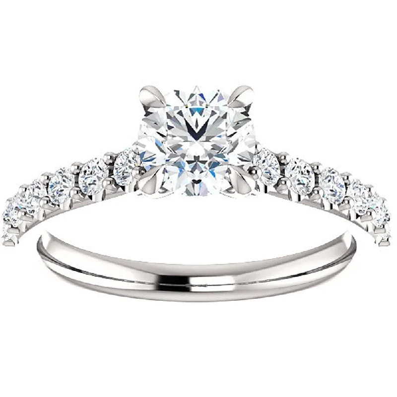 Ladies affordable engagement ring-1 Ct Round Diamond Engagement Ring White Gold Prong Set Single Row