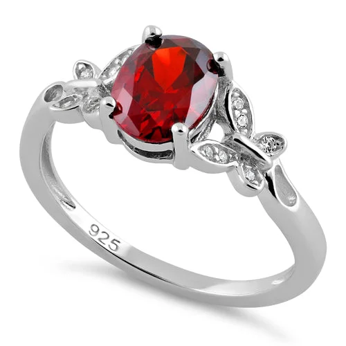 Ladies birthstone engagement ring-Sterling Silver Double Butterfly Garnet Center Stone CZ Ring