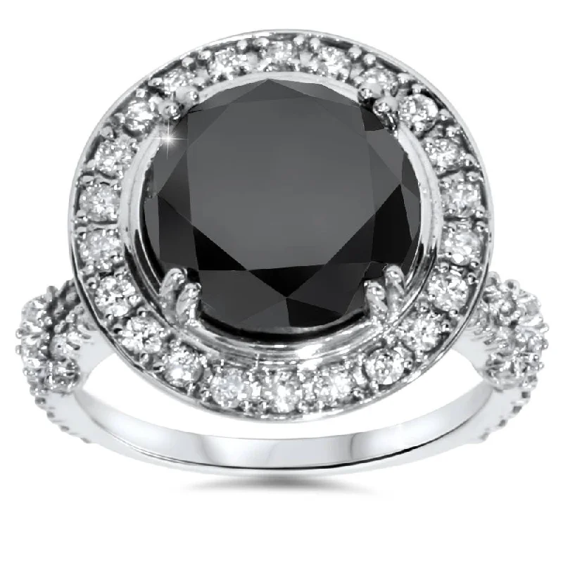 Ladies engagement ring with alternating stones-6ct Treated Black Diamond Halo Vintage Engagement Ring White Gold