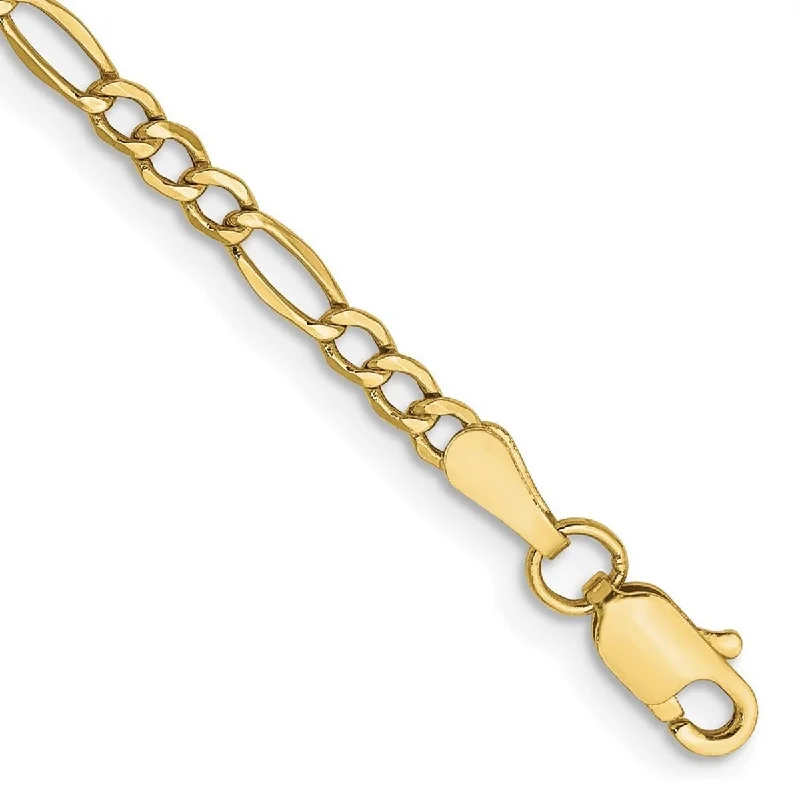 Ladies engraved bracelet-Curata 10k Yellow Gold 2.5mm Semi solid Figaro Chain Bracelet Options: 7" 8"