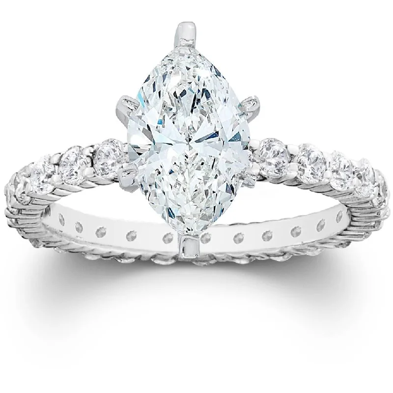 Ladies three-stone engagement ring-2 1/2Ct Marquise Lab Grown Diamond Engagement Eternity Ring