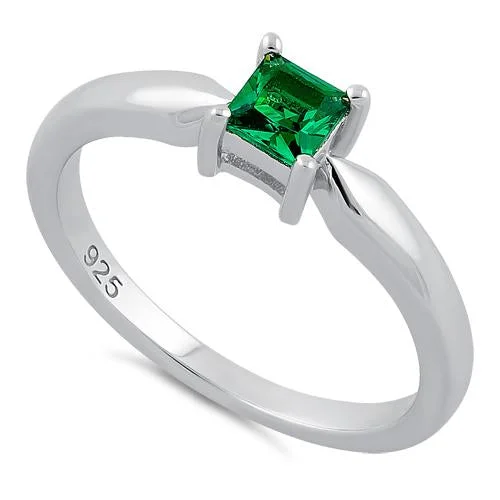 Ladies sterling silver ring-Sterling Silver Square Emerald CZ Ring