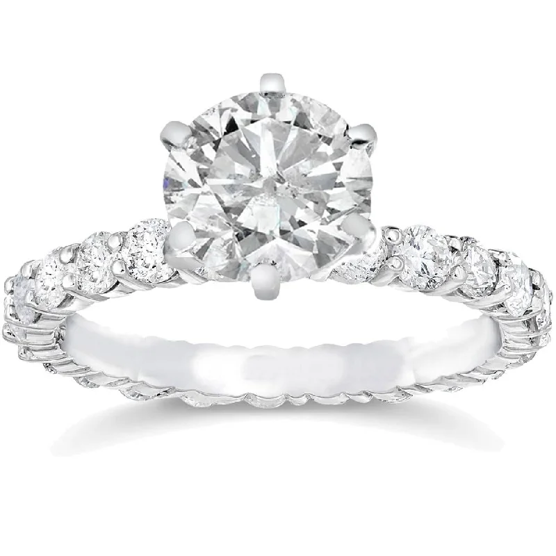 Ladies simple engagement ring-3 1/2ct Clarity Enhanced Diamond Eternity Engagement Ring Round Cut White Gold