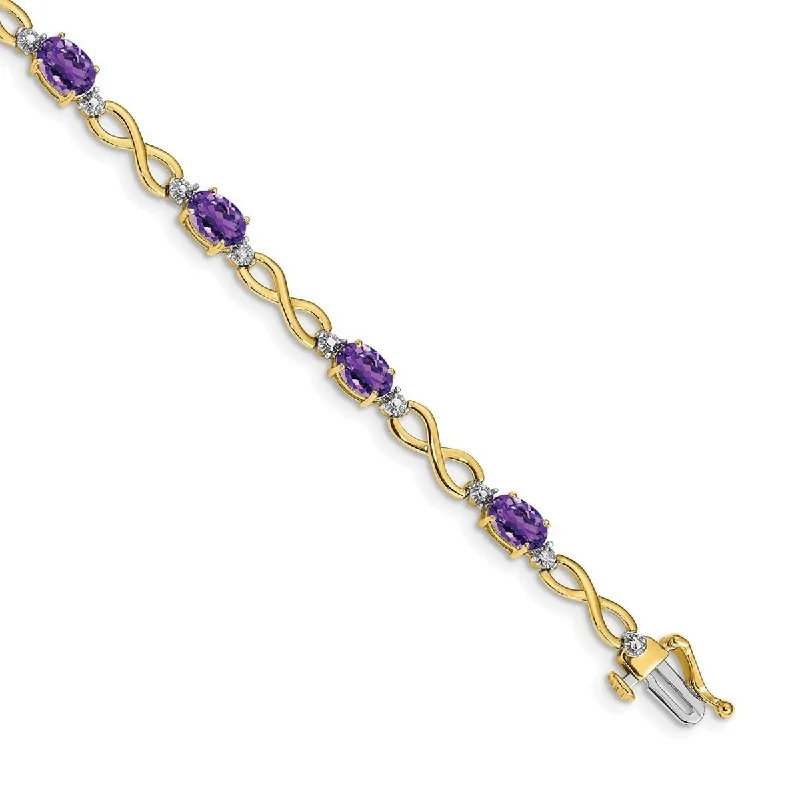 Ladies gold bangle bracelet-Curata 14k Amethyst Diamond Bracelet