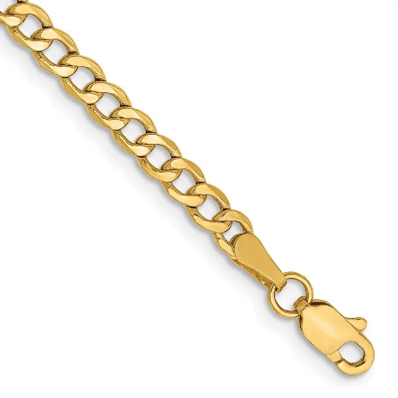 Ladies diamond tennis bracelet-Curata 14k Yellow Gold 3.35mm Semi Solid Curb Chain Bracelet Options: 7" 8"