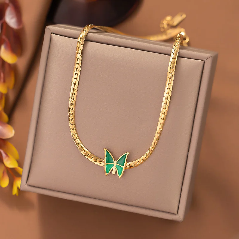 Necklace Green Butterfly Gold