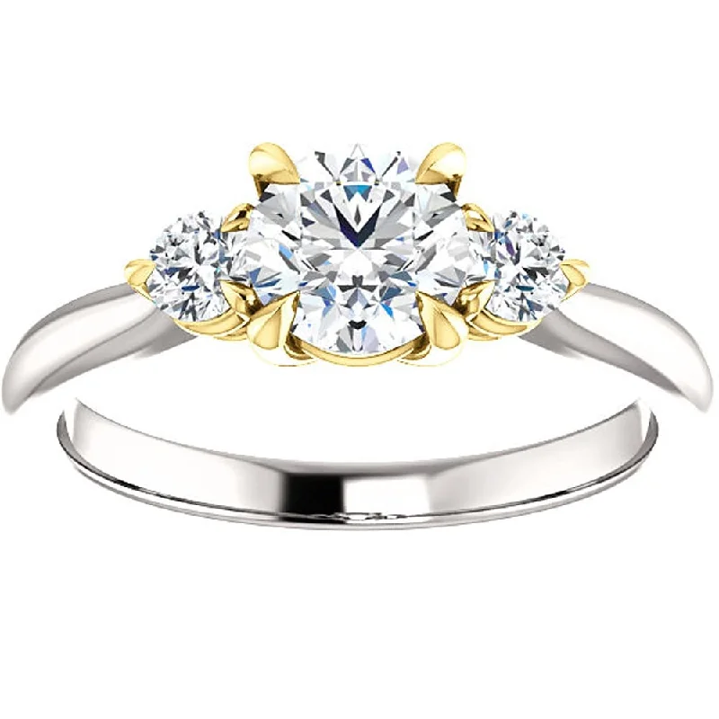 Ladies engagement ring with big diamond-1 Ct Round Diamond Three Stone Gold Two Tone Engagement Anniversary Ring