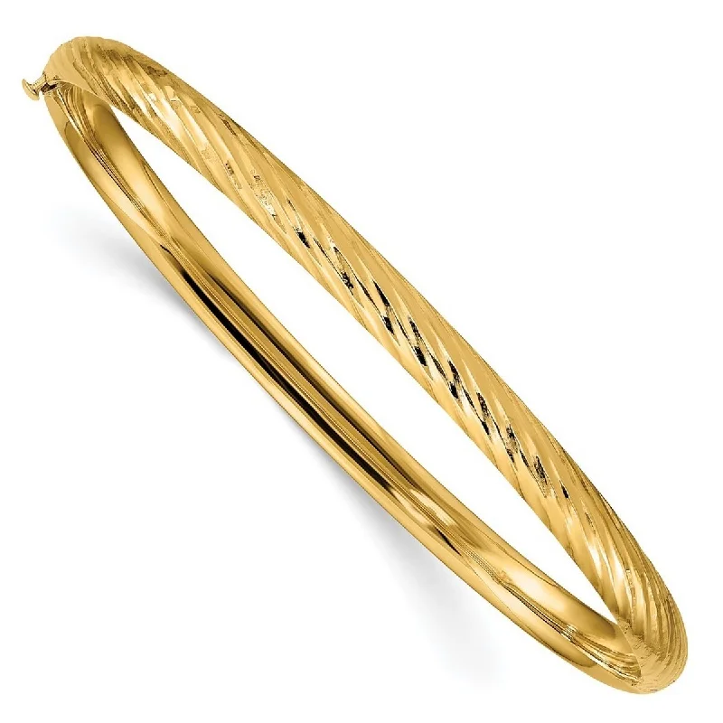 Ladies gold bracelet-Curata 10k Yellow Gold 7" 4.75mm Textured Hinged Bangle Bracelet